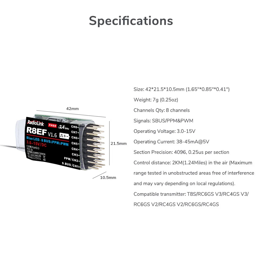 Radiolink R8EF Receiver 2.4G 8 - đánh giá và giá Receiver Sbus 8Ch